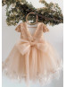 Cap Sleeves Tan Lace Tulle Stunning Flower Girl Dress